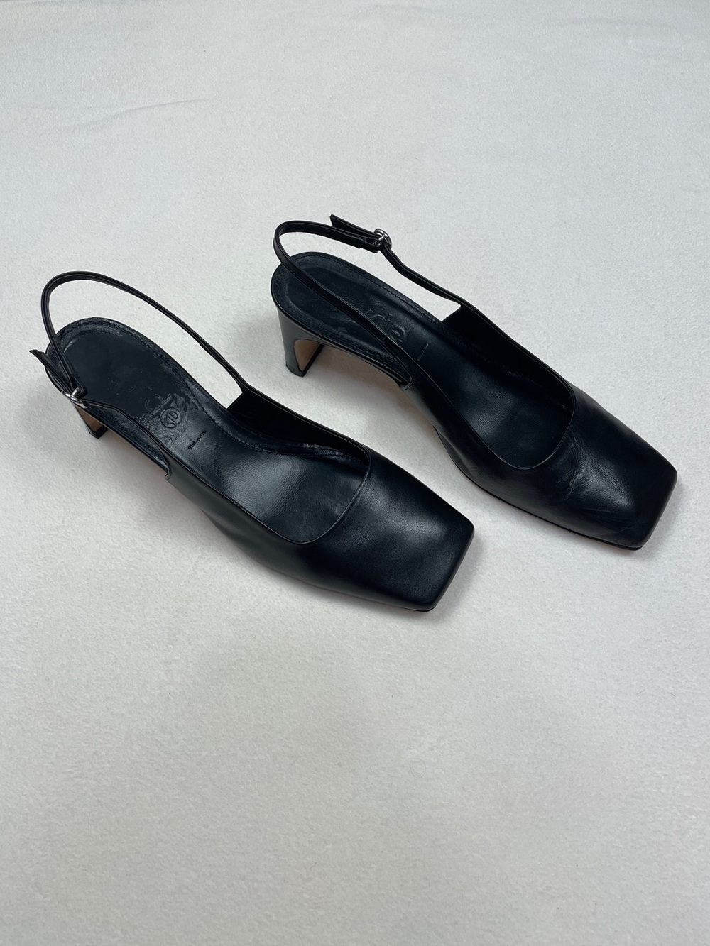 Aeyde Liza Black Napa Leather Square Toe Slingback Heels 39 Made in Italy - Picture 2 of 5